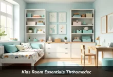 Kids room essentials including bed storage desk and colorful decor in organized modern bedroom