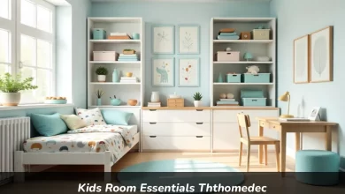 Kids room essentials including bed storage desk and colorful decor in organized modern bedroom