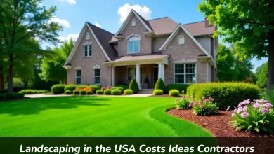 Professional landscaping in USA showing contractor working on residential yard with costs and design ideas