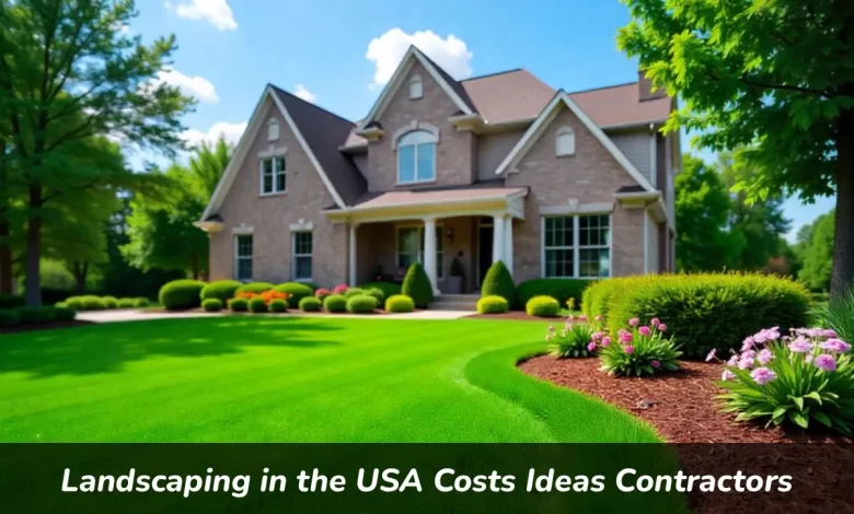 Professional landscaping in USA showing contractor working on residential yard with costs and design ideas
