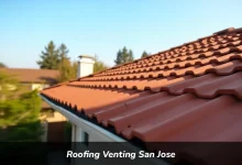 Roofing venting San Jose installation showing ridge vents and soffit vents on residential home roof for proper attic ventilation