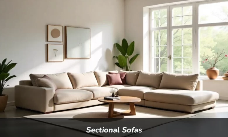 sectional sofas in modern living room showing L-shaped configuration with modular pieces
