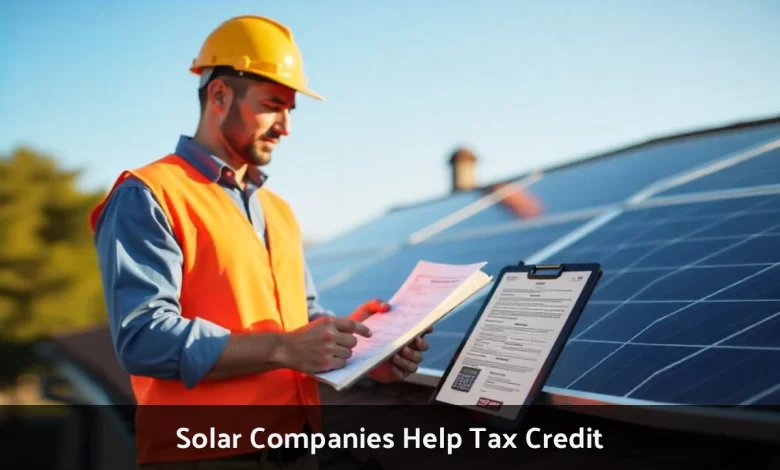 Solar installer helping homeowner with federal tax credit documentation and Form 5695 for 30 percent solar panel credit claim