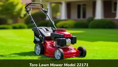 Toro lawn mower model 22171 commercial Recycler walk-behind mower with cast deck and rear-wheel drive on green lawn