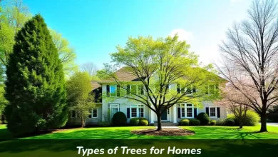 Different Types of Trees for Homes showing privacy evergreen shade tree and flowering dogwood in front yard