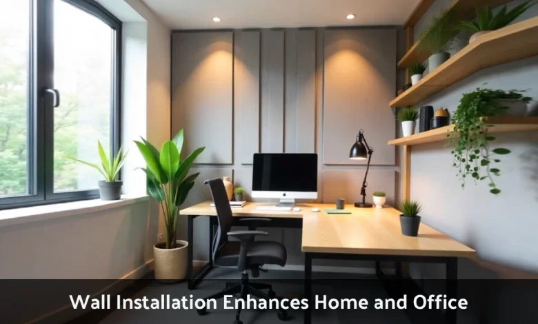 Wall installation in modern home office showing acoustic panels for privacy and noise reduction