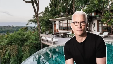 Anderson Cooper Brazilian house exterior with free-form pool and tropical trees