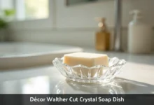Décor Walther cut crystal soap dish with beveled edges on marble bathroom counter showing light refraction and luxury design
