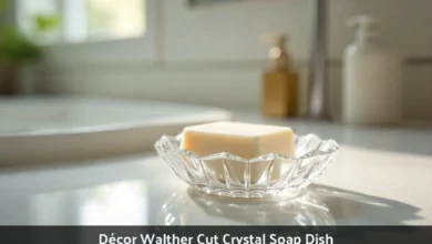 Décor Walther cut crystal soap dish with beveled edges on marble bathroom counter showing light refraction and luxury design