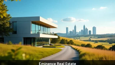 Eminence Real Estate services showing commercial buildings, rural properties, and luxury developments with real estate agents