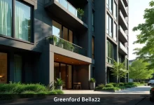 Greenford Bella22 modern apartment building exterior in West London with landscaped gardens