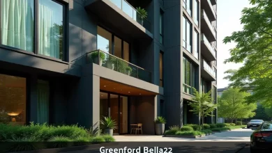 Greenford Bella22 modern apartment building exterior in West London with landscaped gardens