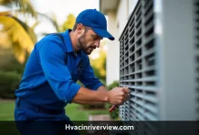 HVAC technician servicing air conditioner for hvacinriverview.com in Riverview Florida