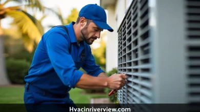 HVAC technician servicing air conditioner for hvacinriverview.com in Riverview Florida