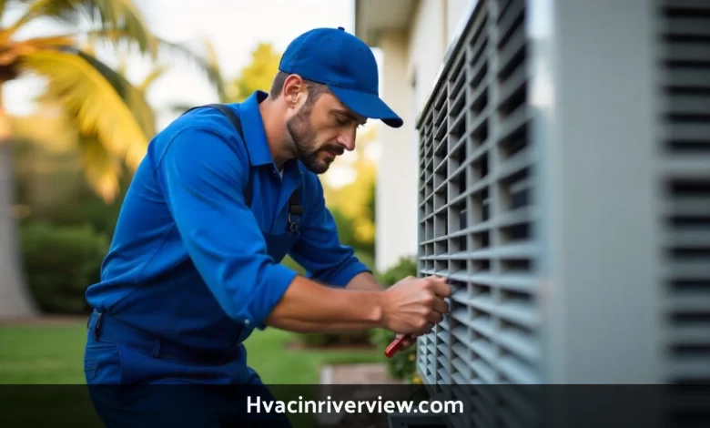 HVAC technician servicing air conditioner for hvacinriverview.com in Riverview Florida