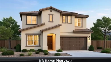 KB Home Plan 2679 two story house exterior with four bedrooms and open floor plan in Henderson Nevada community