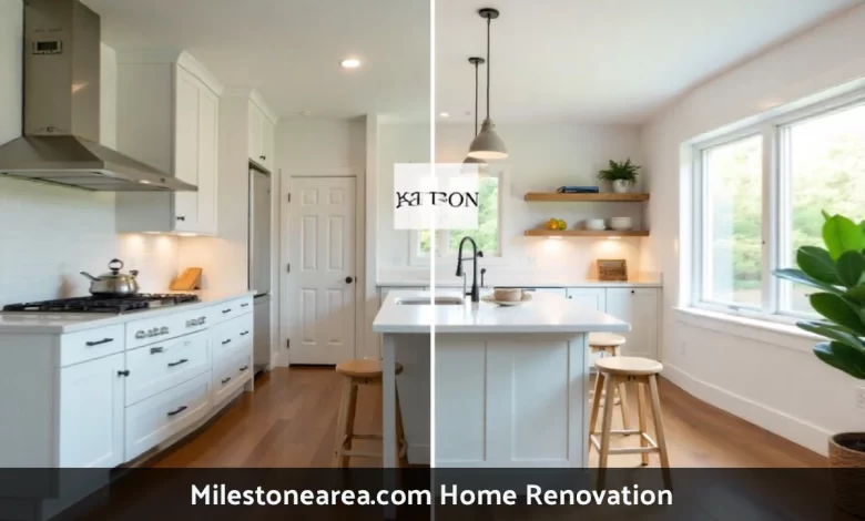 Modern home renovation project showing updated kitchen and living space with milestonearea.com planning guide