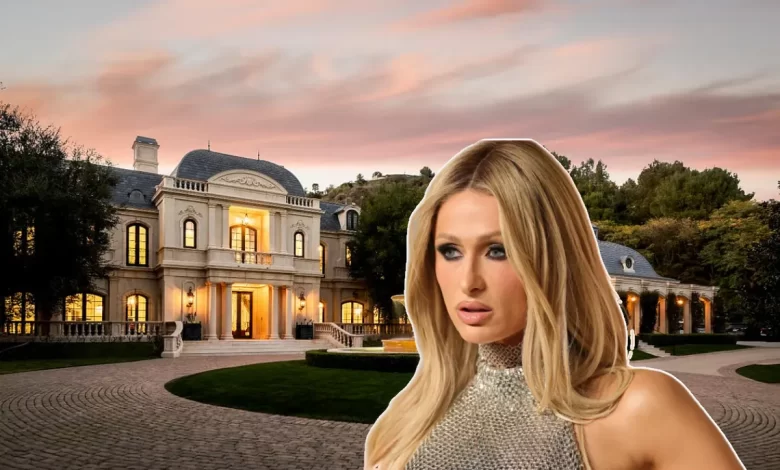 Paris Hilton House Beverly Park mansion exterior with pool and landscaped grounds