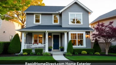 Modern home exterior with new siding, roof, windows, and front door showing curb appeal improvements
