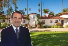 Richard Nixon house La Casa Pacifica exterior view showing Spanish Colonial architecture on San Clemente coastline