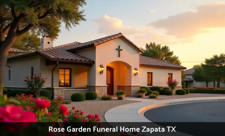 Rose Garden Funeral Home exterior in Zapata TX showing welcoming entrance and landscaped gardens for funeral services