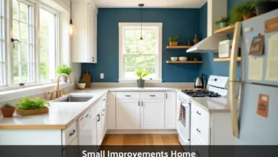 Small improvements home projects showing modern kitchen with updated cabinet hardware and fresh paint