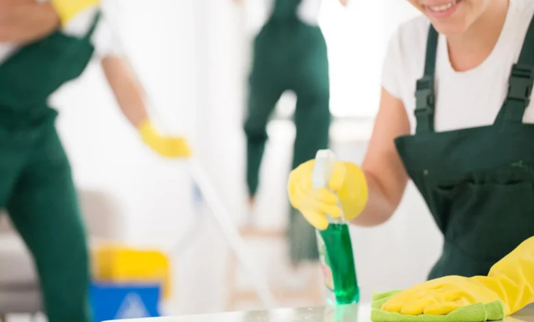 Professional trusted cleaning service worker cleaning home interior with quality tools and attention to detail