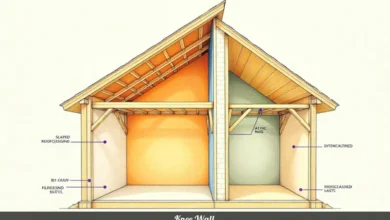 Knee Wall construction showing insulation and air barrier between attic and living space