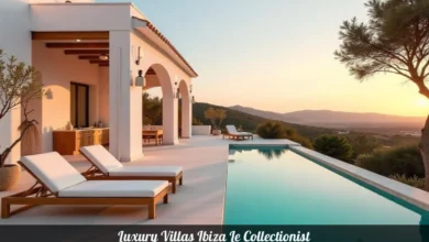 Luxury villas Ibiza Le Collectionist white infinity pool overlooking Mediterranean Sea sunset view