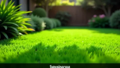 Lyposingrass sustainable drought resistant grass lawn in modern garden with deep green coverage