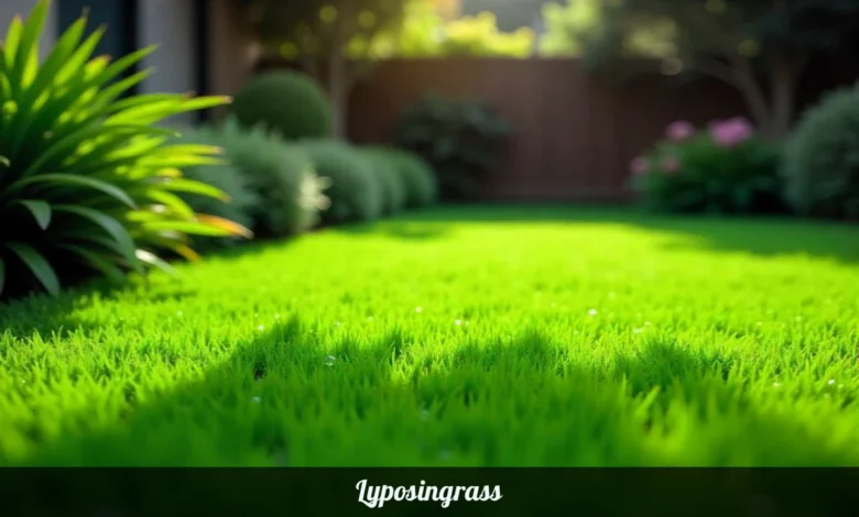 Lyposingrass sustainable drought resistant grass lawn in modern garden with deep green coverage