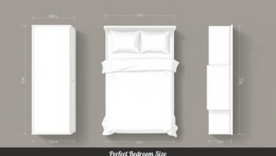 Perfect bedroom size diagram showing standard dimensions for master bedroom with king bed, nightstands, and 30-inch clearance space