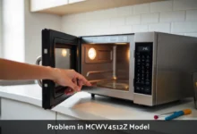 MCWV4512Z microwave troubleshooting guide showing common problems and repair solutions for power heating and door issues