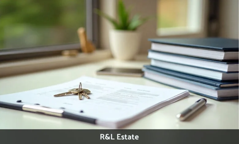 R&L Estate property services guide showing real estate documents and house keys for property management solutions