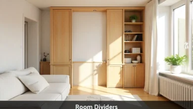 Modern Room Dividers separating living room and home office in open concept apartment with natural light