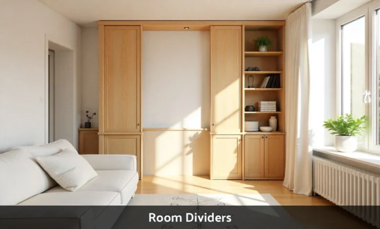 Modern Room Dividers separating living room and home office in open concept apartment with natural light
