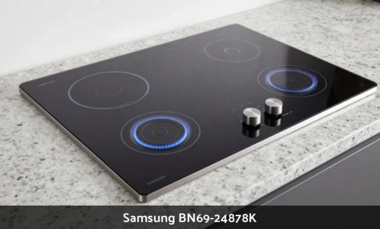 Samsung BN69-24878K induction cooktop with FlexZone technology and magnetic knobs on kitchen counter