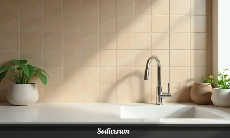 Sodiceram ceramic tile installation in modern kitchen showing durable moisture-resistant surface with clean grout lines