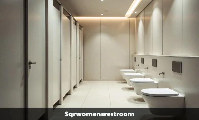 Sqrwomensrestroom facility showing modern women's restroom with privacy partitions, touchless fixtures, and smart accessibility features