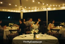 ThriftyEvents.net budget-friendly event planning with people celebrating at affordable decorated venue