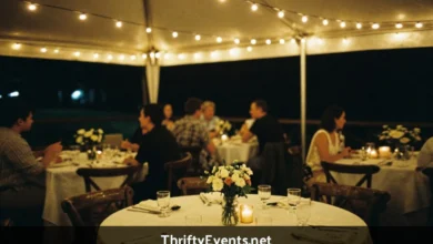 ThriftyEvents.net budget-friendly event planning with people celebrating at affordable decorated venue