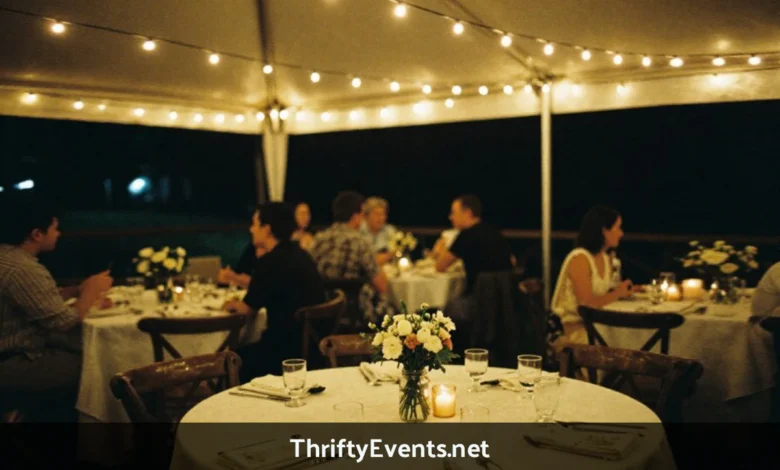 ThriftyEvents.net budget-friendly event planning with people celebrating at affordable decorated venue
