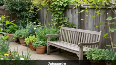 Zuhagarten personal garden sanctuary with herbs and seating area promoting peace and wellness