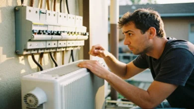 A concerned homeowner checks a silent and non-working outdoor AC unit for common problems.