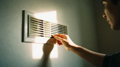 Portland homeowner inspecting an air conditioning vent concerned about indoor air quality.