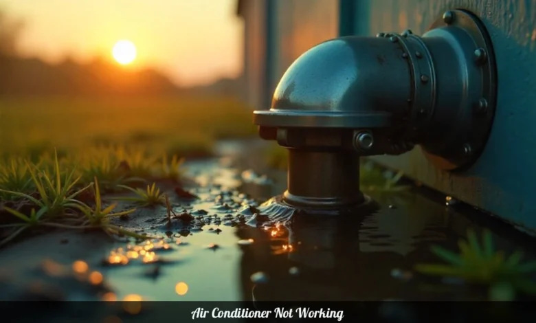 A homeowner diagnosing why an Air Conditioner Not Working, focusing on a clogged drain line and faulty capacitor.