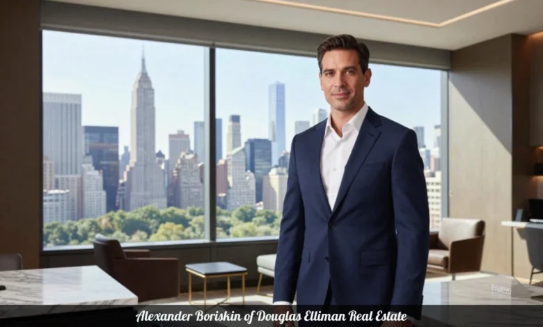 Alexander Boriskin of Douglas Elliman Real Estate agent New York City Manhattan skyline office professional