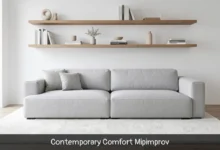 Contemporary comfort mipimprov living room with modular sofa, wooden coffee table, natural light, and minimalist decor creating a modern adaptable space
