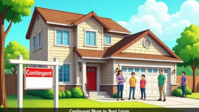 Contingent in real estate explained with house showing contingent status sign and buyers viewing property