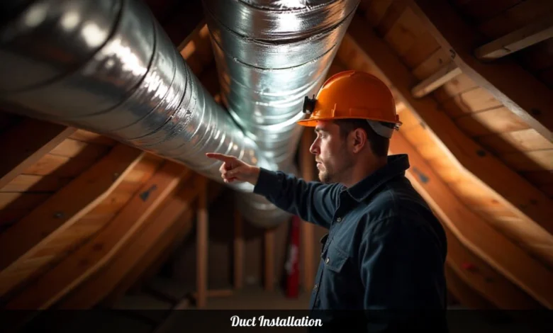 A Portland HVAC professional explains proper duct installation during a home installation project.